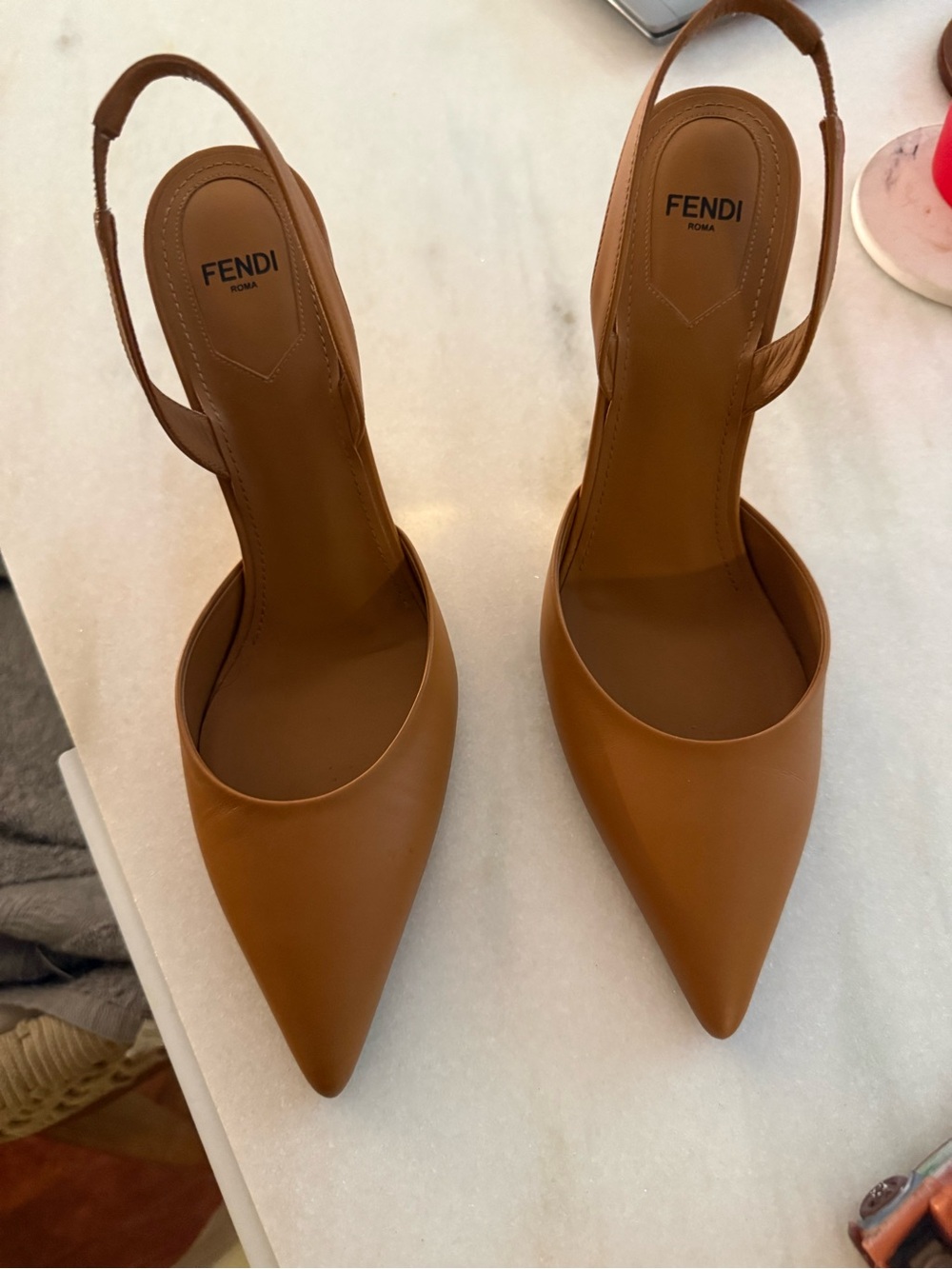 Fendi Women’s Tan Leather Pointed Slingback Pump 38.5 - Picture 7 of 10